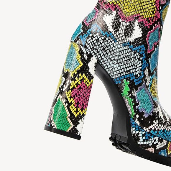 Women's Open Toe Ankle Boots, Chunky Block Heel, Nylon Mesh Upper, Slip-On Sock - Picture 4 of 5